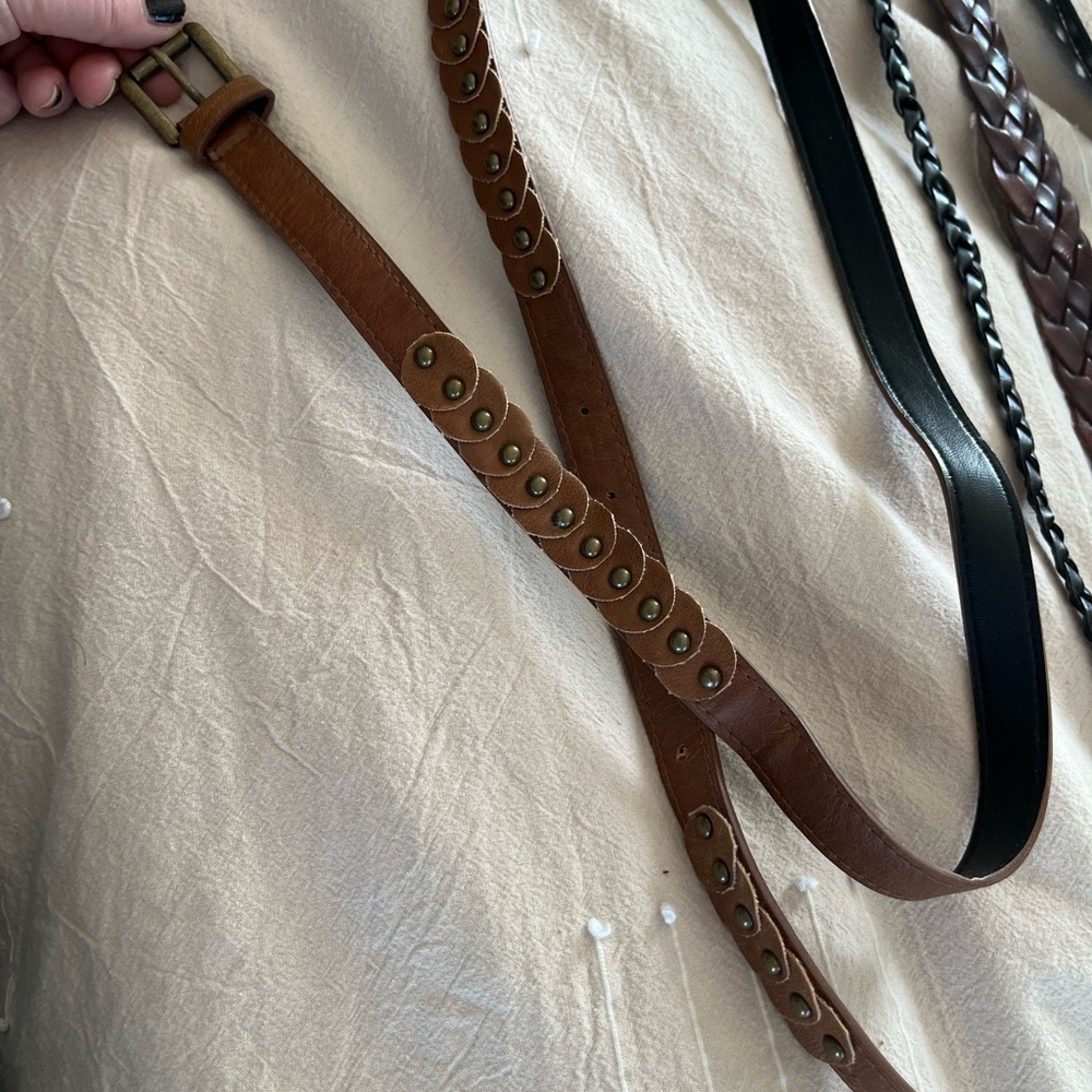 Brown Leather Belt with Brass Accents